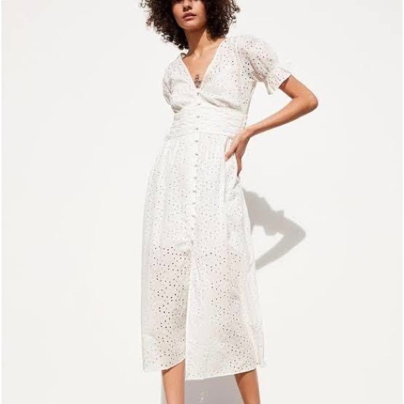 ZARA OPENWORK EMBROIDERY LACE MIDI DRESS - Picture 2 of 6